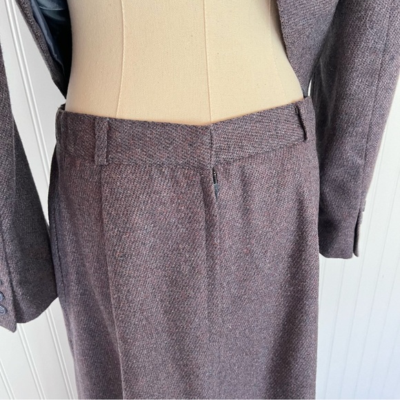 Vintage Purple Suit Matching Skirt and Blazer Coord Set Neck Tie Wool Career - Picture 7 of 12